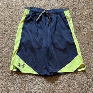 Under Armour Navy and Neon Green Athletic Shorts - Boys Med